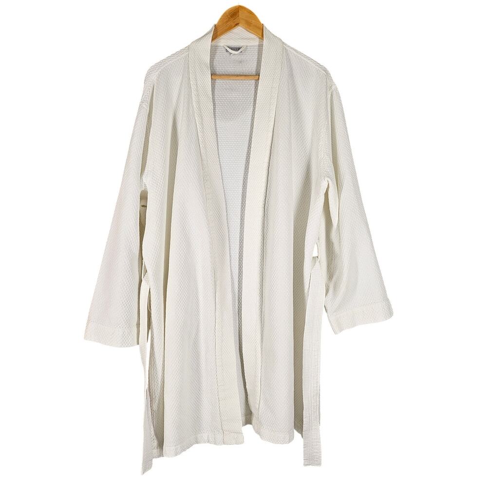 COYUCHI WOMEN'S 100% ORGANIC COTTON WHITE LONG SLEEVE ROBE - SIZE LARGE